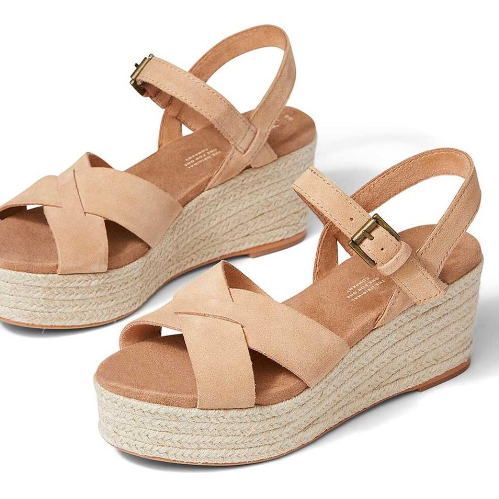 Toms - Tan Suede Willow Rope Platform Sandal